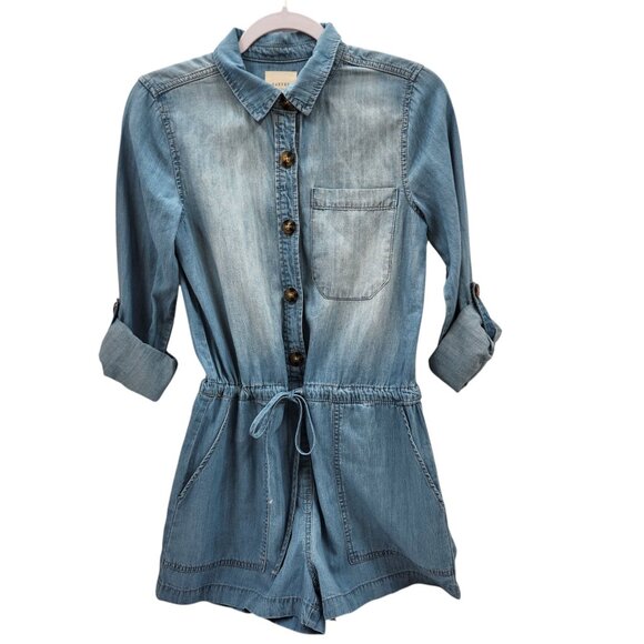 Harper Heritage Chambray Romper Long Roll-Up Sleeves Women's Size Small - Picture 1 of 16